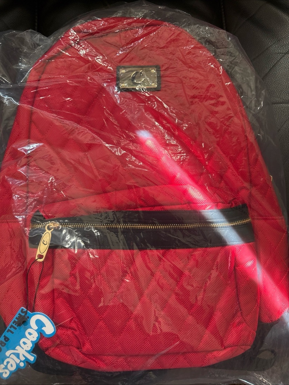 Cookies Smell Proof Quilted Backpack Red Black Gold Zipper New